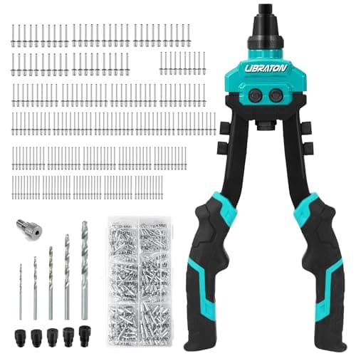 Image of LIBRATON Rivet Gun Set, Two-Handed Pop Rivet Gun Kit, Heavy Duty Rivet Gun, Pop Riveter with 250 Aluminum Rivets in Box, 5 Tool-Free Interchangeable Nozzles, 5 HSS Drill Bits, for Automotive, Metal
