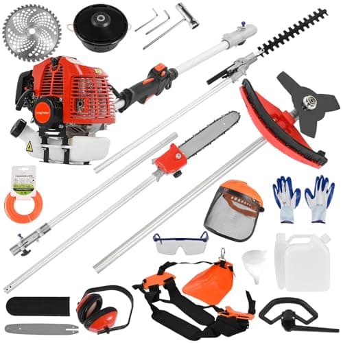 Image of Luojuny 52CC 2-Stroke Petrol Strimmer, 5 in 1 Garden Multi Tool with 3-Teeth/40-Teeth Blade Brush Cutter, Grass Trimmer, Petrol Hedge Trimmer, Chainsaw, Outdoor Garden Strimmer for Yard, Garden