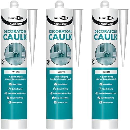 Image of Bond It Caulk-Mate One Hour White Acrylic Decorators 3 Pack (285ml Each) – Quick Dry Flexible Paintable Caulk for Interior Cracks, Skirting Boards & Plasterboard Filling