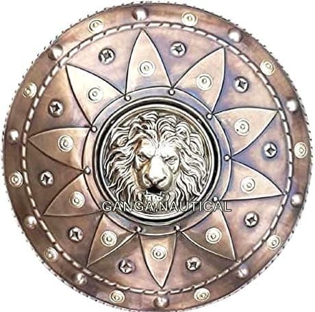 Image of RK NAUTICAL INSTRUMENT Medieval Lion Shield, Decorative Metal Wall Art, 24-inch Round, Antique Copper Finish