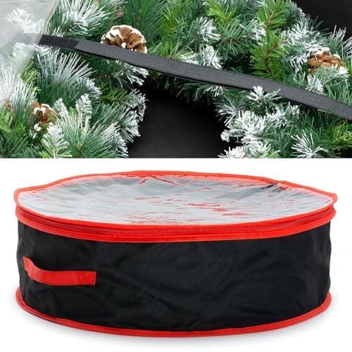 Image of CKB LTD Christmas Wreath Garland Storage Bag Waterproof Artificial Xmas Halloween Decorations Ornaments Round Circular Container with Carry Handles - Stores Up To 60cm x 20 cm