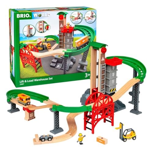 Image of BRIO World Railway Lift & Load Warehouse Set for Children Age 3 Years Up - Wooden Trains Add On Accessories