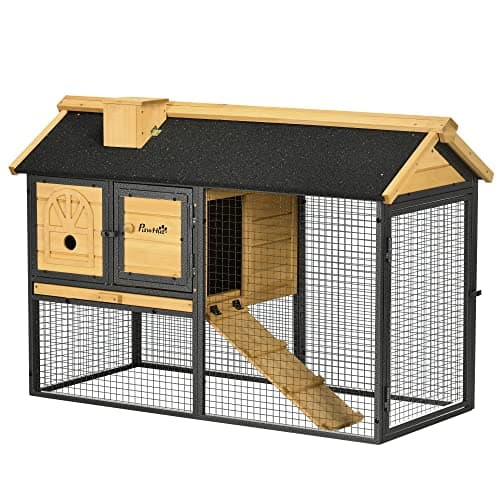 Image of PawHut 2 Tiers Rabbit Hutch and Run, Guinea Pig Hutch Outdoor with Sliding Tray, Ramp, for 1-2 Rabbits