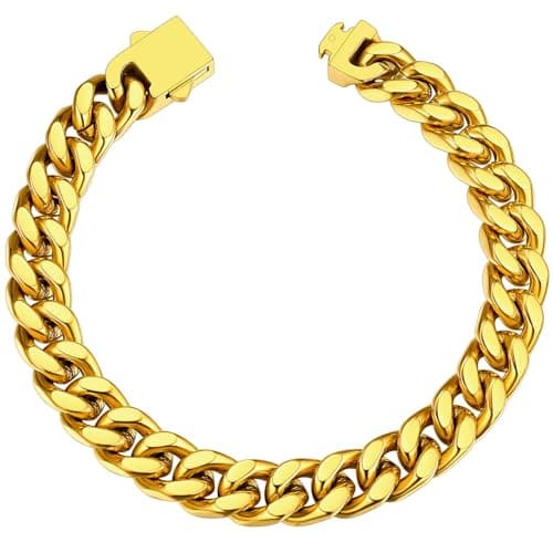 Image of ChainsHouse Men Cuban Gold Plated Bracelet Stainless Steel Heavy Duty Curb Chain Golden Bracelets for Mens Hip Hop 9mm Jewellery