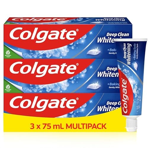 Image of Colgate Deep Clean Whitening Toothpaste, 3 x 75 ml - Fights Cavities - Removes Plaque - Clinically Proven Fluoride Toothpaste - Mint Toothpaste