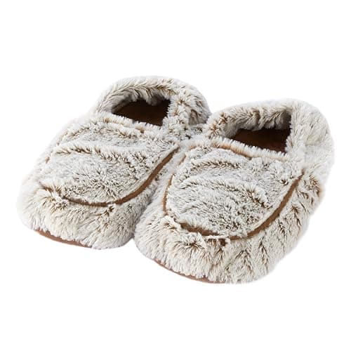 Image of Warmies Microwavable Slippers, Heatable Ladies Slippers with French Dried Lavender, Soothing Warmth and Comfort, One Size Marshmallow Beige Colour