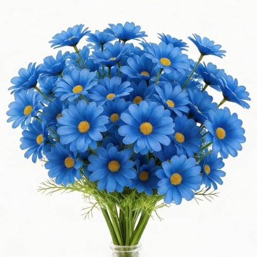 Image of CENCERY 10 Stems Blue Artificial Flower Arrangement, Faux Daisy Sprays for Indoor Decoration, DIY Projects and Gift Bouquets