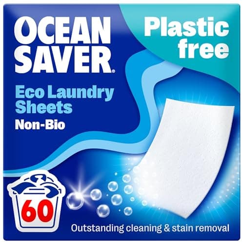 Image of OceanSaver Eco Laundry Detergent Sheets | Non-Bio | Eco-Friendly, Biodegradable & Freshly Scented | Zero-Waste & Removes Tough Stains | Vegan, Plastic & Cruelty-Free | Plant Based Formula (60 Washes)