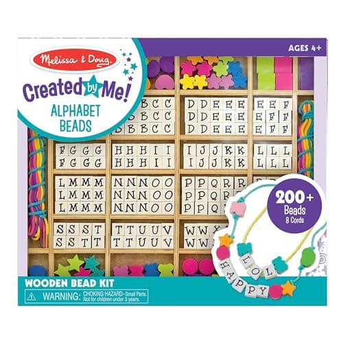 Image of Melissa & Doug Deluxe Created By Me! Wooden Alphabet Beads Set (Jewellery-Making Kit, Over 200 Beads, 8 Cords)