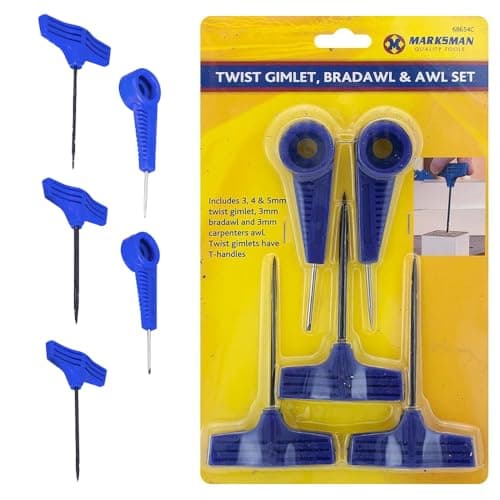Image of 5Pc Twist Gimlet Bradawl and Awl Set -Carpenter's Hand Tool | T-Handle Gimlets | Wood Boring, Hole Making | Long Lasting, Strong