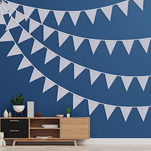 Image of 66ft Bunting Banner, Silver Bunting Flags Polyester Fabric Bunting Garland 52pcs Waterproof Flags Reusable Bunting for Home Outdoor Birthday Wedding Party Decoration