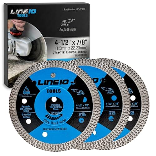 Image of LINE10 Tools 3pk 4.5 Inch Diamond Saw Blades for Angle Grinder - Ultra Thin Tile Cutting Wheel Ceramic Blade - Professional Porcelain Tile Cutter Tool X-Turbo Rim for Granite Stone Masonry Wet Dry Cut