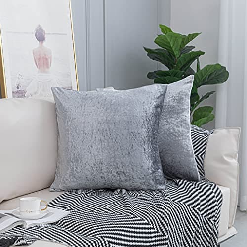 Image of ROOEE Crushed Velvet Cushion Covers Pack of 2 Color - Silver Size - 43 cm x 43 cm