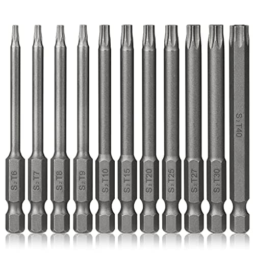 Image of Torx Bit Set Hakkin 11Pcs Security Torx Bit Set 1/4” Hex Shank S2 Steel 75mm Tamper Proof Resistant Star Bits T6-T40 Torx Screwdriver Bit Set for Impact Driver Hand Tools