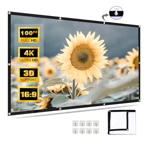 Image of 100 Inch Projector Screen, VenirCool Portable Outdoor Movie Screen, Anti-Crease Foldable Double Sided Projection Screen for Home, Office, Classroom - 84-120 Inch Compatible, Pantalla para Proyector