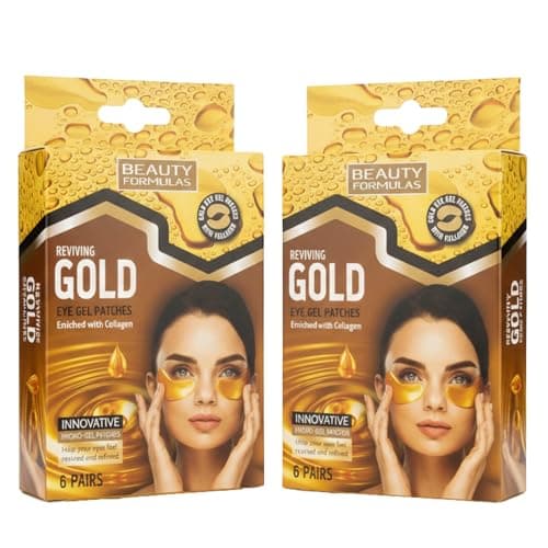 Image of Beauty Formulas Reviving Gold Eye Gel Patches with Collagen – Cooling Hydrogel Under Eye Treatment – 6 Pairs (2 Pack)