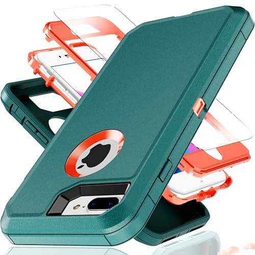 Image of YmhxcY iPhone 8 Plus/7 Plus 5.5-Inch Case, 3 in 1 Shockproof TPU Hard PC Bumper Drop-Proof Shell, Blue/Orange, Heavy Duty Protection