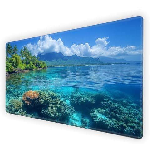 Image of HSDEXWRI 24x14 Inch Large Playmat for Trading Card Games, MTG, Board Game, Poker Table - Non-Slip Rubber Base, Smooth Surface, Odorless, Multi-Player Use Desk Mat[Tropical Island Coral]