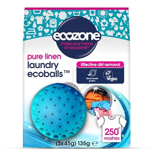 Image of Ecozone Ecoballs, Laundry Pods for Washing Machines, Re-Usable Hypoallergenic Capsule with Pellets, Pure Linen Fragrance, Natural Vegan & Eco Friendly, Refillable Detergent Alternative (250 Washes)
