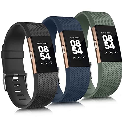 Image of AK Compatible For Fitbit Charge 2 Straps - 3 Pack Replacement Adjustable Sport Wristbands For Women Men (Small, Black/Blue/Cactus)