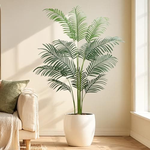 Image of Artificial Plants Indoor Outdoor Fake Palm Tree 160cm/5.25FT Lifelike Large Fake Plant with 12 Leaves, Perfect Faux Plants in Pot for House Garden Home Office Decoration Housewarming Gift (1Pack)