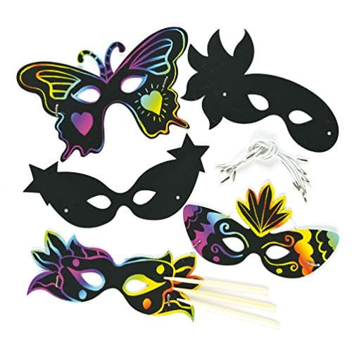 Image of Baker Ross ET771 Carnival Scratch Art Masks (Pack of 10) For Kids To Decorate, Arts and Crafts