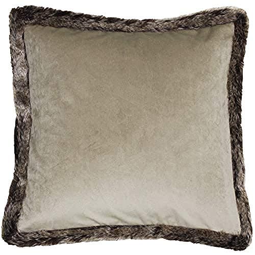 Image of Kiruna Square Cushion Cover - Taupe Beige - Faux Velvet Look And Feel - Faux Fur Edging - Reversible - Hidden Zip Closure - 100% Polyester - 45 X 45Cm (18" X 18" Inches) - Made By Riva Paoletti