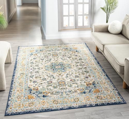 Image of Rugs by Desire San Marino Modern Living Room Area Rug – Cut Pile Weaving - Jute Backing Abstract - Floral - Traditional Design Low Pile Rug, Multi Coloured, 160x230 cm