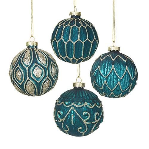 Image of Heaven Sends Turquoise & Gold Glass Bauble Christmas Tree Decorations - Set of 4