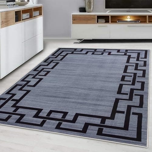 Image of Hafaa Area Rugs Living Room 120 x 170 - Grey Rug for Bedroom Greek key Style Large Rugs for Living Room Soft Touch Easy to Clean Modern Floor Carpet (Nico)