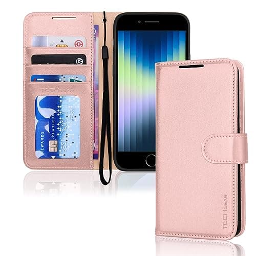 Image of TECHGEAR iPhone SE 2022 5G / 2020, iPhone 8/7/6 Leather Wallet Case, Flip Case Cover, Card Holder, Stand, Wrist Strap - Pink PU Leather, Magnetic Closure for iPhone SE 3 / SE 2 / iPhone 8 7 6 6s 4.7"
