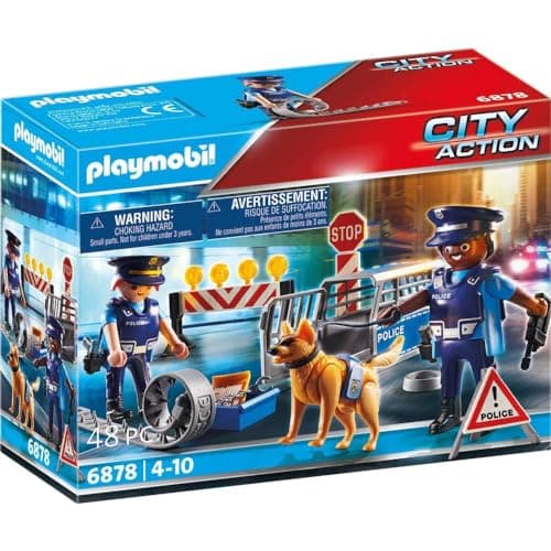 Image of Playmobil 6878 City Action Police Roadblock, police gifting toy, fun imaginative role-play, playsets suitable for children ages 4+