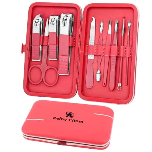 Image of Manicure Set 10pcs Professional Nail Clippers Kit Pedicure Care Tools-Stainless Steel Grooming Tools for Travel (Sakura Pink)
