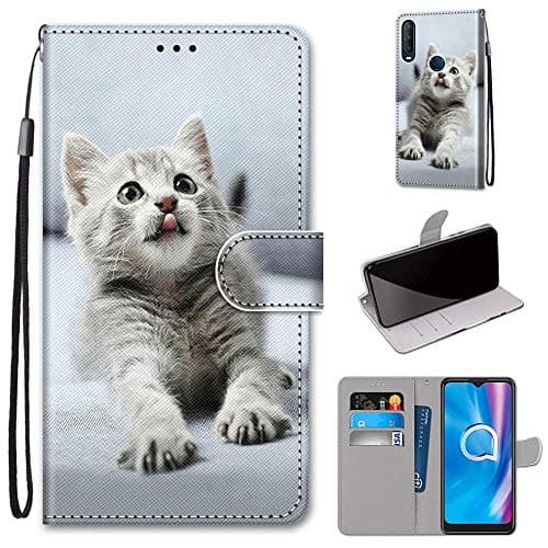 Image of SATURCASE Case for Alcatel 1SE 2020, Beautiful PU Leather Flip Magnet Wallet Stand Card Slots Hand Strap Protective Cover for Alcatel 1SE 2020 (DK-11)