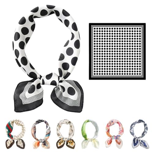 Image of HUANYO Women's Silk Scarf 70x70 cm - Elegant Satin Square Headscarf with Classic Print, Versatile Hair Scarf & Neck Accessory for a Stylish Fashion Statement (Black Spot # 03)