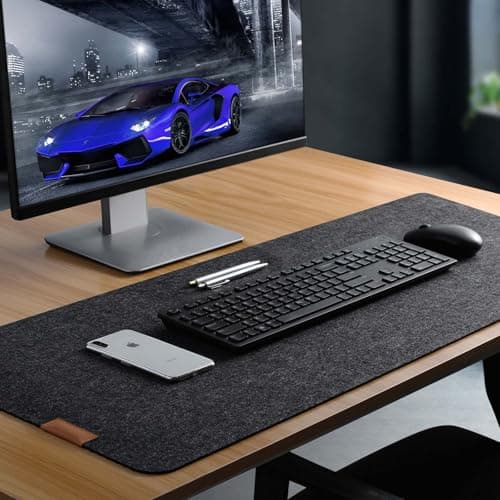 Image of Felt Desk Mat | 100x40cm Large Desk Pad | Non-Slip Based Mouse Mat for Keyboard and Laptop, Desk Protector Mat for Home & Office