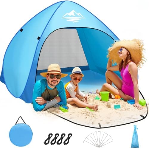 Image of Beach Tent Pop Up for 3-4 Persons, UV Protection Beach Sun Shelter Baby Beach Tent, Lightweight Portable Automatic Instant Sun Shade Outdoor Tents with Zipper Door, Garden, Picnic