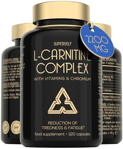 Image of L-Carnitine Capsules 2200mg - High Strength L-Carnitine Complex with Vitamins D & B - Pre-Workout Energy Supplement - Reduces Tiredness & Helps Metabolism - 120 Tablets - UK Made L Carnitine Tartrate