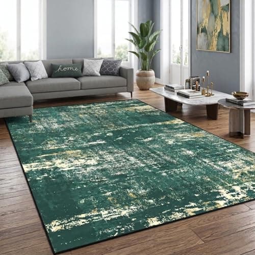 Image of Facai 120x180cm Minimalist Abstract Area Rugs - Lightweight Washable Low Pile Carpet, Non-Slip Modern Green Design for Living Room, Bedroom or Office Floor Decor