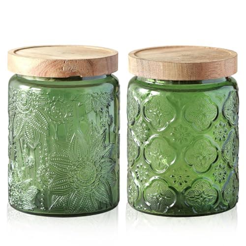 Image of kiss me Vintage Glass Jars with Lid, 700ml/24oz Airtight Colored Mason Jar Biscuit Tin Cookie Tea Coffee Sugar Canisters Candy Jar for Kitchen Counter, Pantry (2 Pack-Green)