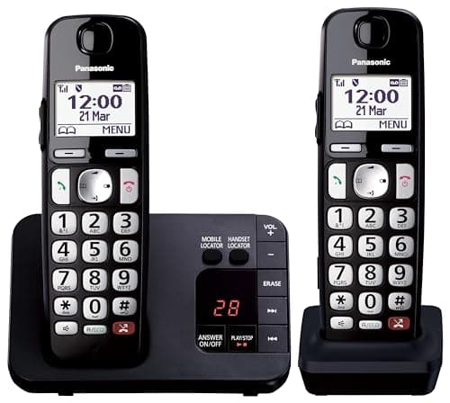Image of Panasonic KX-TGE822EB Digital Cordless Phone About 40 minutes Answering Machine with Nuisance Call Block and Dedicated Key, Amplified Sound Double