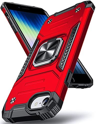 Image of DASFOND Designed for iPhone SE 2022/SE 2020 Case iPhone 8/7/6/6s, Military Grade Shockproof Protective Phone Case Cover with Enhanced Metal Ring Kickstand [Support Magnet Mount], Red