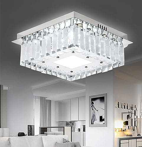 Image of MOUFIER Modern 36W LED Crystal Ceiling Light Pendant Lamp, Flush Mount Crystal Chandeliers Fixture for Dining Room Bedroom Livingroom (Cool White)