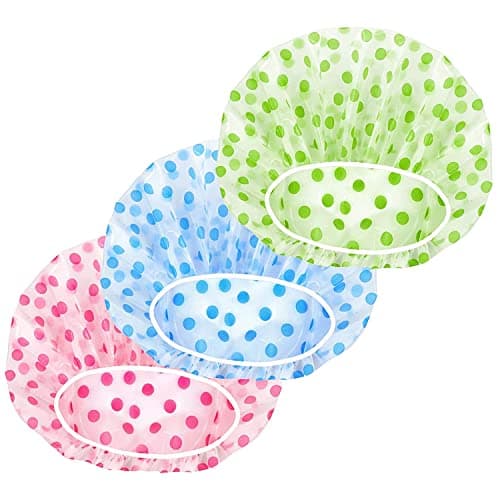Image of Shower Caps for Women Men Reusable Shower Hat Bath Caps with Elastic Band Waterproof Bath Cap Shower Caps for Women Long Hair (3 PCS)