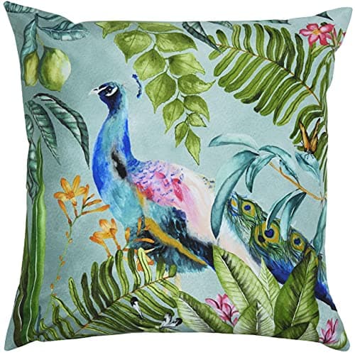 Image of Evans Lichfield Peacock Outdoor Polyester Filled Cushion, Polyester, Multi,43 x 43cm,PEACOCK/HF2/MUL