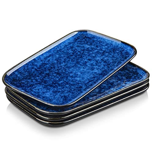 Image of vancasso Stern Serving Platter & Tray Set, 4-Piece Ceramic Serving Plates for Parties, 11 Inch Easy-Clean Large Serving Dish for Main Course and Side Dishes, Blue