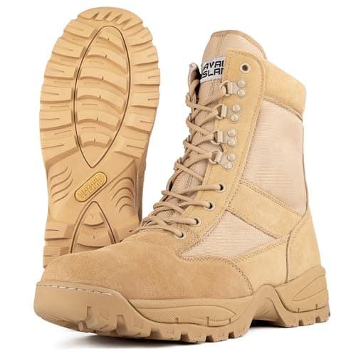 Image of Savage Island Military Tactical Leather Side Zip & Lace Up Combat Boots with Comfortable EVA Midsole - Police, Army Cadet, Motorcycle, Security Work