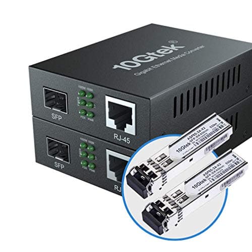 Image of 10Gtek [2 Pack] Gigabit Ethernet Media Converter with a 1Gb SFP SX LC Multimode Module, 10/100/1000M RJ45 to 1000Base-SX, up to 550m, with a British Power Supply