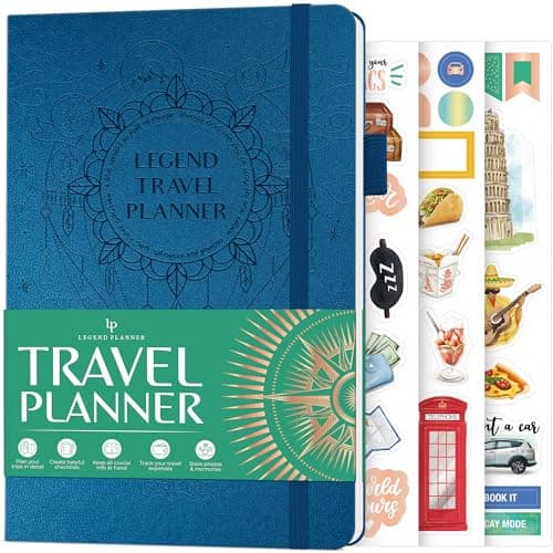Image of Legend Travel Planner – Vacation Itinerary Organizer – Travelling Journal for Women, Men & Couples – Traveling Log, A5 (Mystic Blue)