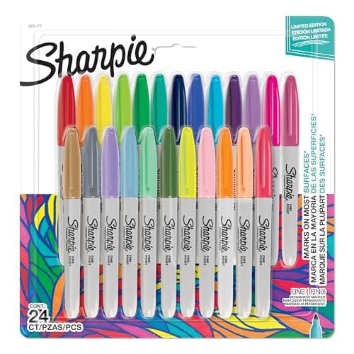 Image of Sharpie Permanent Markers | Fine Point Colouring Pens | Assorted Colours | 24 Marker Pens